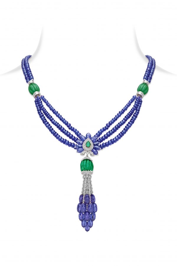 Tanzanite Emerald & Diamond Floral Sautoir Necklace